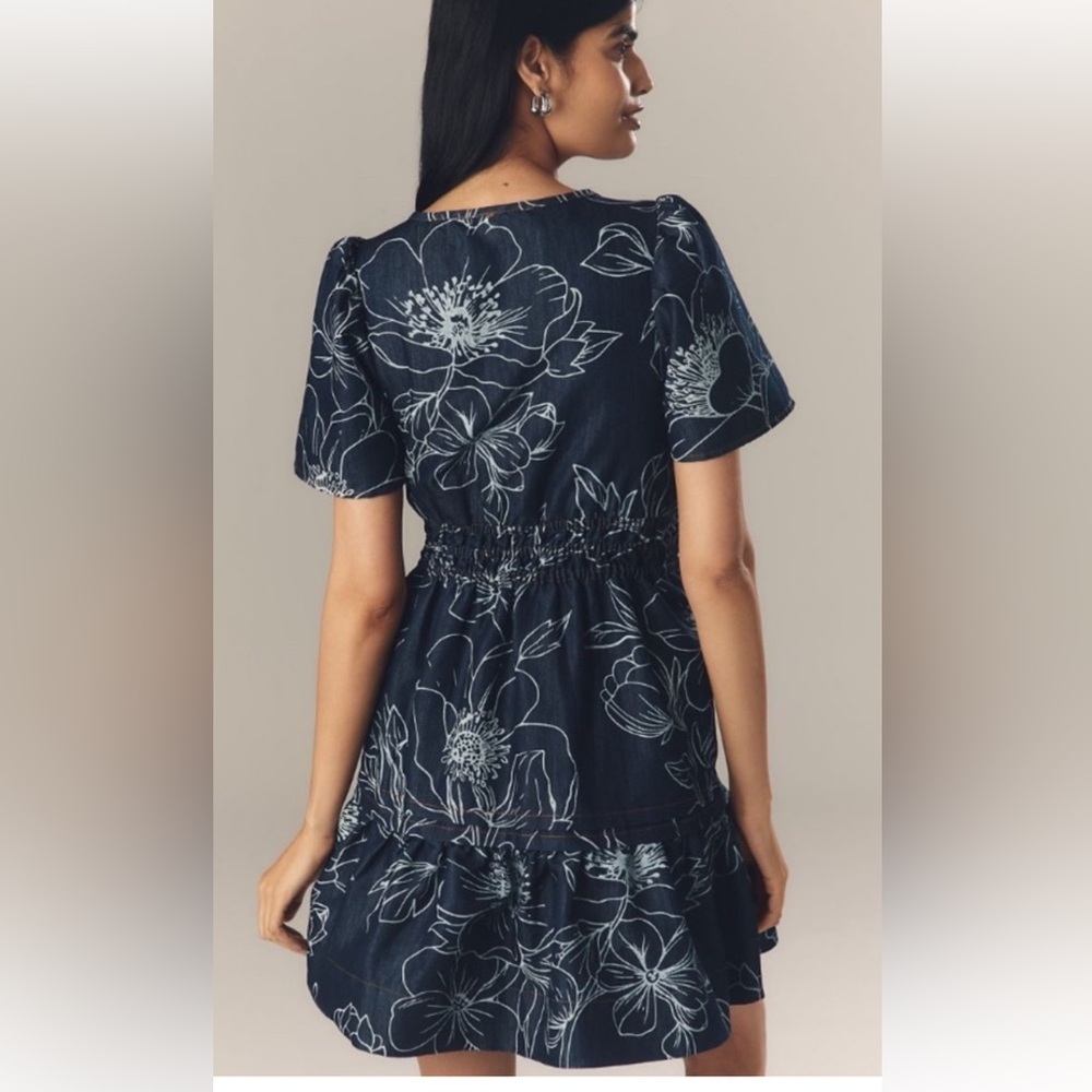 Anthropologie Navy Floral Mini Dress
